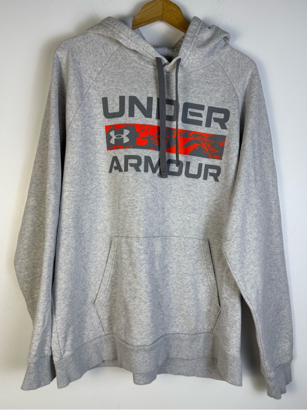 Under Armour Rival Signature Box Light Gray Hoodie with Orange Accent Logo